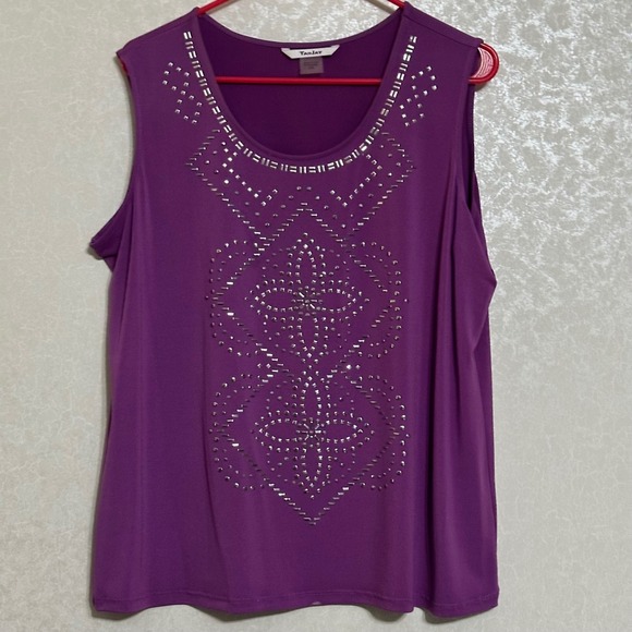 TanJay Purple Black Burnout Velvet Open Front Cardigan & Studded Tank Top Sz L - Picture 4 of 10